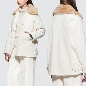 GANNI "Ridgewood" Cream Corduroy Tan Faux Fur Collar Coat US 6